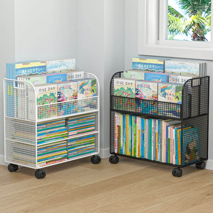 Movable Children's Picture Book Storage Rack WallSide MultiLayer Baby
