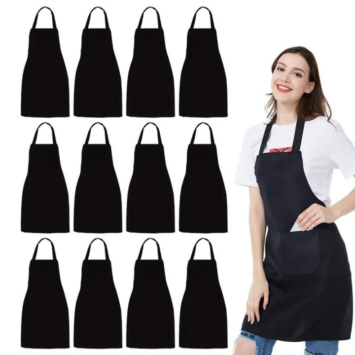 Black apron with 2 large pockets Adjustable apron halter neck Unisex ...