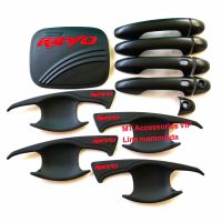 revo รีโว้ รถตัวเตี้ยเท่านั้น เบ้ากันรอย ครอบมือจับ ครอบฝาถัง สีดำโลโก้แดงรุ่น4ประตูS