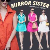 ?ป้าย Mirrorsister​ 00814.1 เดรสเชิ้ตแขนกุดทรงA  สีสันสดใส มีกระเป๋าฝาพับใหญ่คู่ด้านหน้า