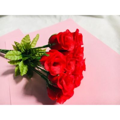 ดอกกุหลาบปลอม สีแดง ดอกกุหลาบวาเลนไทน์ แพ็คละ 12 ดอก