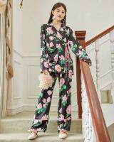 ชุดนอน Black peony pajamas (premium silk satin)