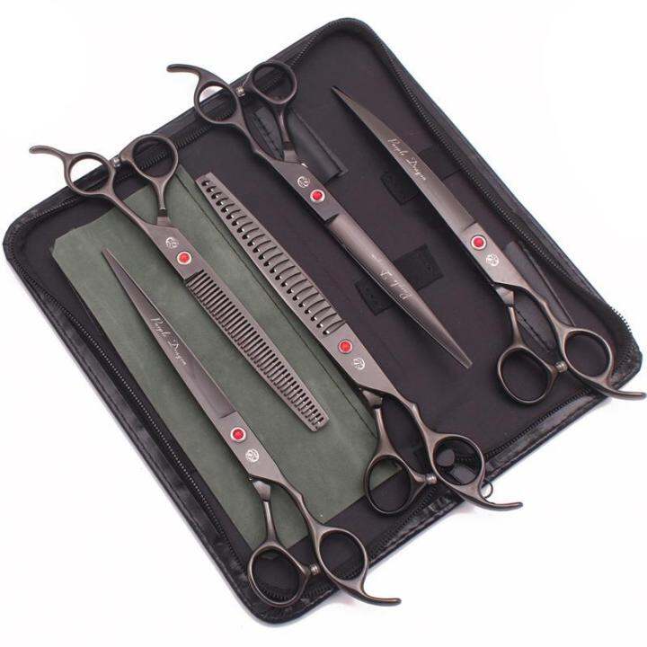 Shiryu 8Inch Black Pet Fishbone Thinning Scissors Set Straight