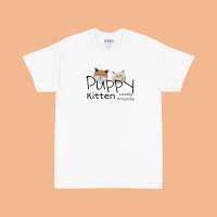 Puppy Kitten White เสื้อยืด สกรีนลาย สีขาว ผ้า cotton 100%