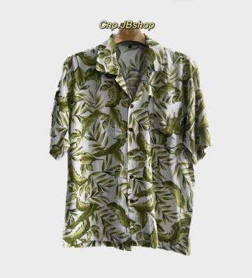 Hawaii Shirt Olive เสื้อฮาวาย  เสื้อเชิ้ต เสื้อลายดอก เสื้อเชิ้ตแขนสั้น ฟรีไซส์ ใส่ได้ทั้งชายและหญิง ทรงโคล่ง ผ้าสปัน ใส่สบาย พร้อมส่ง