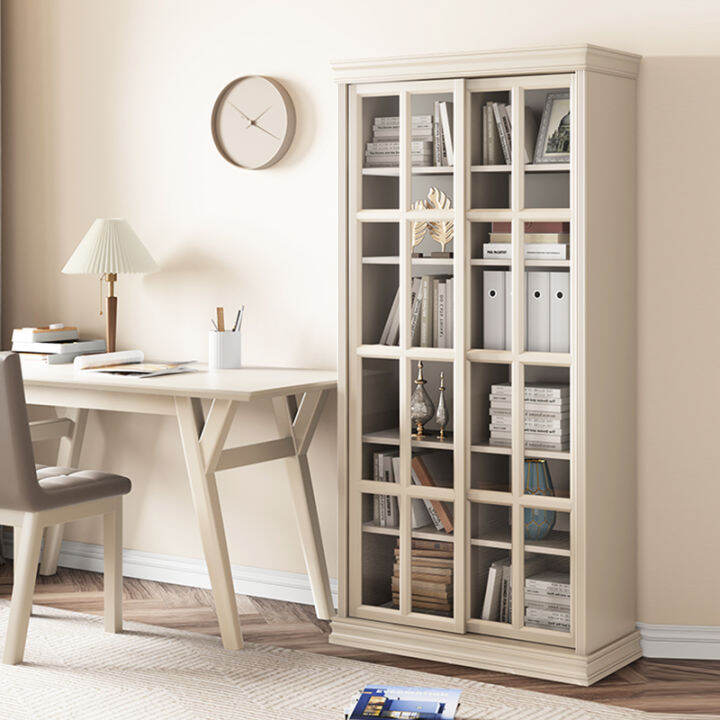 Solid Wood Bookcase Bookcase Household Storage Belt Sliding Glass Door