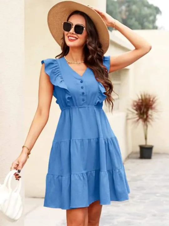 Laarnie Ruffled Sleeve Garter Waist Dress for Women Lazada PH