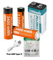 แบตเตอรี่9V1200mAh ,AA3400mWh และAAA1100mWh 1.5V ชาร์จไฟด้วย USB ได้