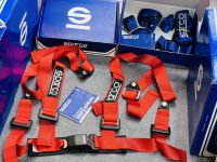 Sparco harness safety belt 4 Point สีแดง เข็มขัด แบบล็อค 2 จุด Club H-4 4 Point Driver Harness Bolt red In ECE Approved Road Legal สปาร์โค เข็มขัดรถซิ่ง