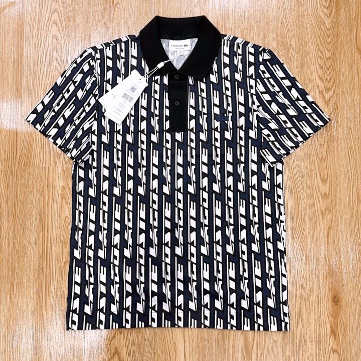 Lacoste Classic Fit Monogram Print Contrast Collar Polo Shirt - DH0073-7M4