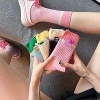 ถุงเท้าแฟชั่นเกาหลี สีสันสดใส ของขวัญนักเรียนหญิง สไตล์ Y2KKorean candy color socks cute cotton socks love fashion socks student socks