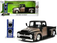 Jada 1956 Ford F 100 Pickup Truck with Flames with Extra Wheels Just Trucks Series Model Car, Matte Black &amp; Champagne 1:24 scale