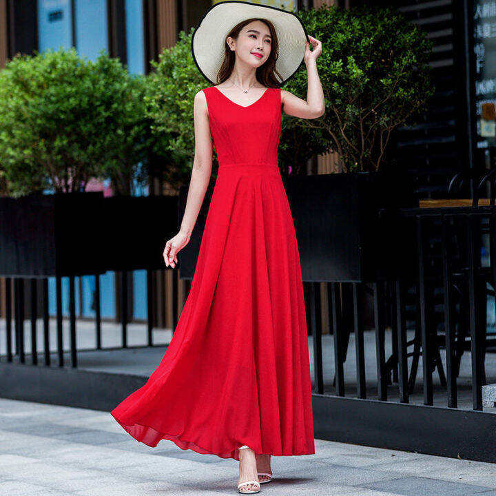 Váy Liền Voan Chiffon Vạt Rộng Màu Trơn Váy Dáng Dài Đi Nghỉ Mát ...