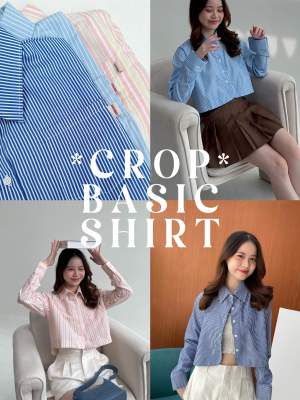 crop basic shirt เสื้อเชิ้ตครอปลายทาง dressylismm