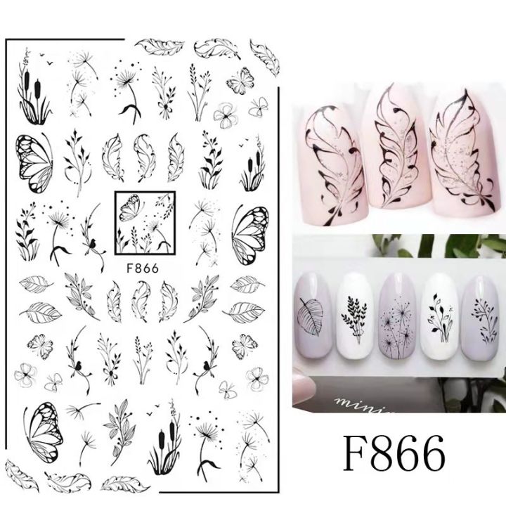 F866 - Sticker dán móng tay nail mẫu hoa văn trắng đen | Lazada.vn