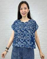 เสื้อคอกลม แขนเลย ผ้าคอตตอนอินเดียแฮนด์บล๊อก (Cotton India Hand-Block Print)