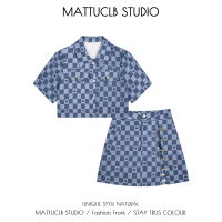 Mattuclb Studio ชุดสาวแซ่บเสื้อยีนส์แขนสั้นแบบสั้นสำหรับฤดูร้อนของผู้หญิง + กระโปรงแบบสองชิ้น