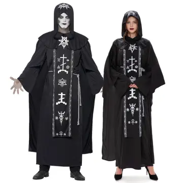 Adult Dark Rituals Black Hooded Priest Robe Satan Scary Mens Halloween  Costume