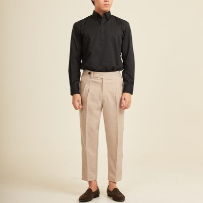 HARBER.BKK - Kene Slack pants in Beige color (UNISEX PANTS)กางเกงสแล็คขายาว มีดีเทลขอบยื่น สีครีม