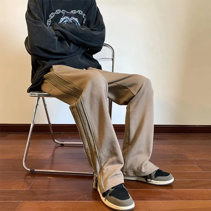 Heavy Retro Khaki Draping Zipper Split Pants Lazada