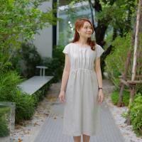 Motherowl - Maternity Short Sleeve Flared Dress - เดรสให้นมแบบเปิดซิป ผ้าลินิน 100%