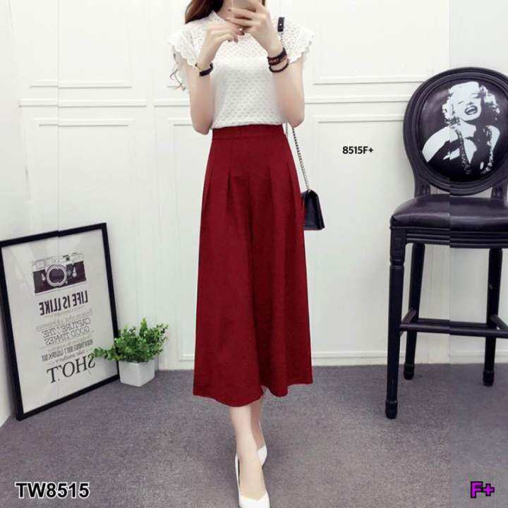 set-2-ชิ้นสุดคุ้ม-เสื้อลูกไม้แขนสั้น-มีซิปหลัง-กางเกง-8515