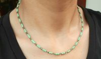 สร้อยคอ หินเทอร์ควอยส์ สีเขียว หินแท้ธรรมชาติ แฮนเมด Natural Green Turquoise Bicone Beads Gemstone Handmade Jewelry