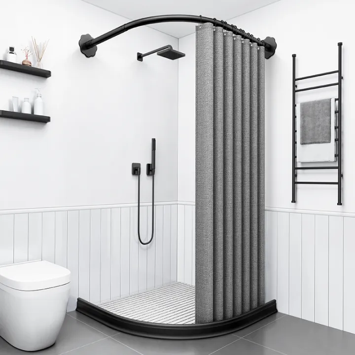 Toilet Bathroom Shower Waterproof High, 90 Degree Curved Shower Curtain Rod