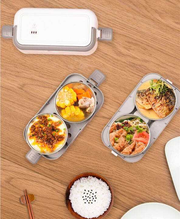 Portable Electric Lunch Box Heating Double Layer Stainless Mini Rice