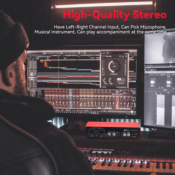 UC22 Audio Interface Recording Sound Card 48V Phantom Power Electric Guitar Sound Mixer