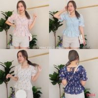 princesscloset เสื้อแฟชั่น ลายดอก สม๊อคหน้าหลัง โบว์ผูกหลัง สไตล์เกาหลี พร้อมส่ง