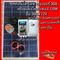 ปั๊มน้ำโซล่าเซลล์พร้อมแผงโซล่าเซลล์ 120W ตู้คอนโทรลชาร์จเจอร์ 30A  ปั๊มDC 12V 300W ซื้อแบตเตอรี่เอง