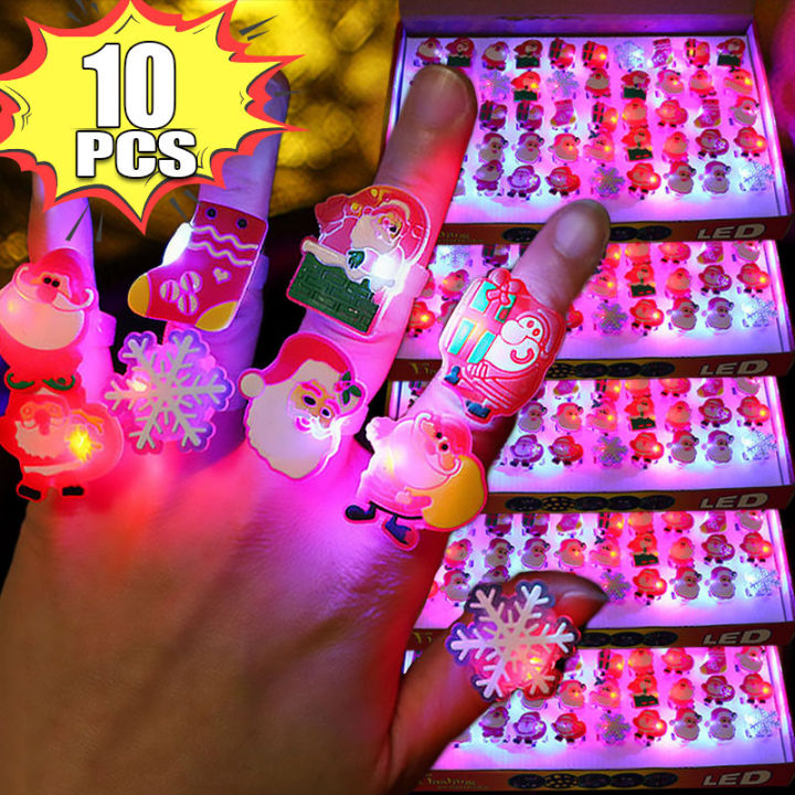 10Pcs Christmas Glow Ring Cute Santa Claus Christmas Tree Glow Ring  Children's Gifts Christmas Party Decorations