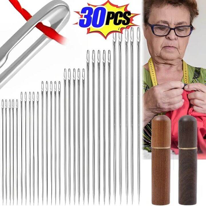 30Pcs Side Hole Blind Sewing Needles Stainless Steel Elderly Self