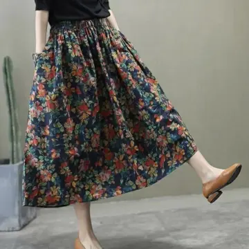 ZANZEA Women Retro A-Line Maxi Skirt Floral Printed High Waist Baggy Long  Party Skirts