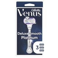 แท้100% Gillette Venus Deluxe Smooth Platinum Womens Razor Metal Handle + 3 Blade Refills