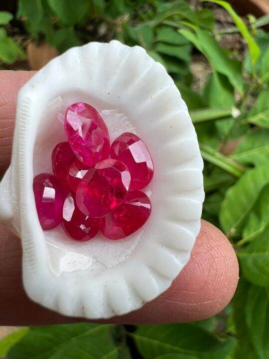 ทับทิม-พม่าเทียม-2-กะรัต-carats-พลอย-ขนาด-6x4-มิล-mm-2-pcs-2-เม็ด-oval-shape-lab-made-red-ruby-burma-color