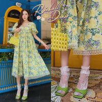 FLAT2112 FF0326 : RICHELL DRESS เดรสฟรีไซส์ เดรสคอวี เดรสลายดอกไม้ เดรสยาว