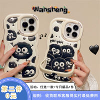 Wansheng เคสโทรศัพท์มือถือลายการ์ตูนหนังลายการ์ตูนน่ารักสีดำลายลูกถ่านหินสำหรับ iphone13promax iPhone 14แบบใหม่สำหรับผู้หญิง11 15pro 12ขาตั้งแบบมองไม่เห็นเคสซิลิโคนกันกระแทกไอเดียสร้างสรรค์สำหรับคู่รัก13PM