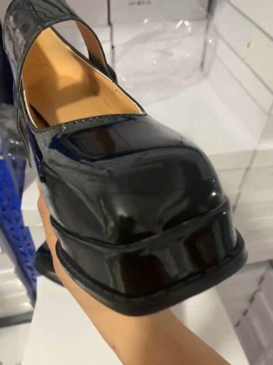 [24h Ship]New Black French Small Leather 2023 Spring Thick Heels