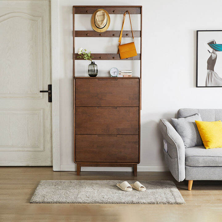 Household Entrance Clothes Rack Wooden Shoe Rack Tilting Shoe