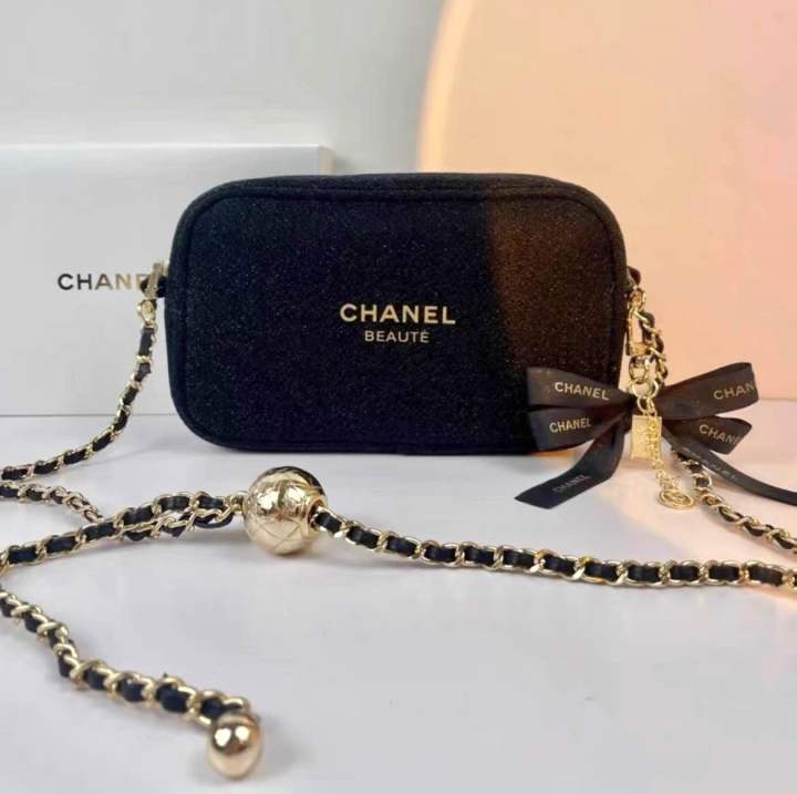 Original Chanel Christmas Glitter Cosmetic Makeup Toiletry Pouch Bag