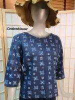 Cottonblouse D006 เสื้อผ้าฝ้ายเมืองพิมพ์ลาย คอกลม แขนสี่ส่วน แฟชั่นสไตส์วินเทจ