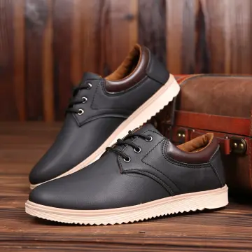 Mens black leather sales non slip shoes