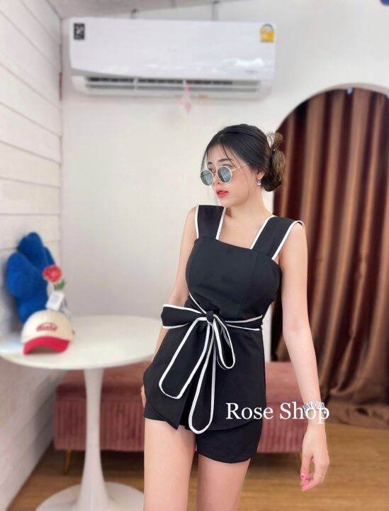 clo-rose-shop-ชุดเซ็ตงานป้าย-เสื้อสายเดี่ยวเสริมฟองน้ำผ่าหน้ามีสายผูกเอว-กางเกงขาสั้นผ้าเทพเนื้อดีมาก