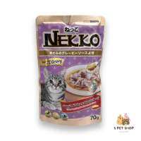 NEKKO CAT Tuna Sea Bream เน็กโกะ อาหารเปียกแมว ปลาทูน่าหน้าปลาทรายแดง ในน้ำเกรวี่ เพิ่มความอร่อยด้วยน้ำเกรวี่สูตรพิเศษ (70g)