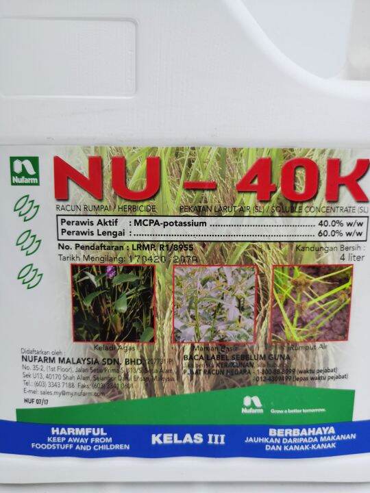 Nu 40k Mcpa Phenoxycarboxylic Acid 40 Rumput Rumpai Padi 4l Lazada