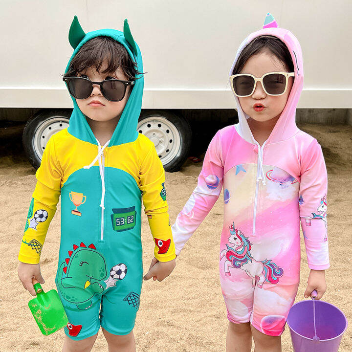 Children's Swimsuit Boys OnePiece Cartoon Long Sleeve QuickDry Girls