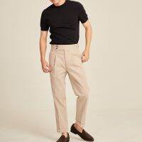 Thepatterns.co - Laytan Double Button Trousers in Light-Brown color