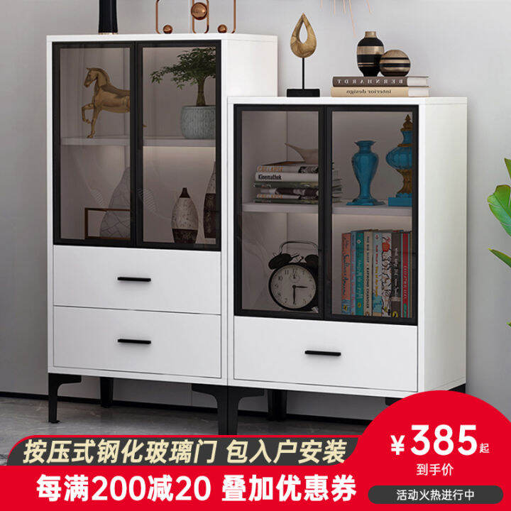 Bookshelf Modern Minimalist with Lockers with Glass Door Shelf Free